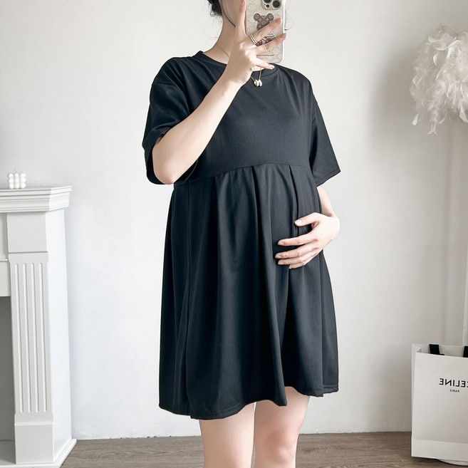 BabyShare時尚孕婦裝 韓版寬鬆顯瘦A字傘狀短袖孕婦裙