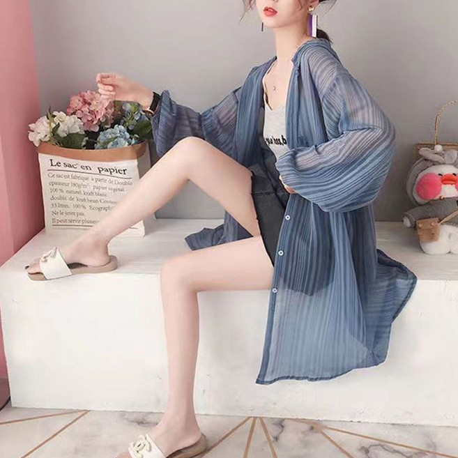 ORZQU 쉬폰 블라우즈 여 여름 후드 가디건 얇은 통기성 셔츠