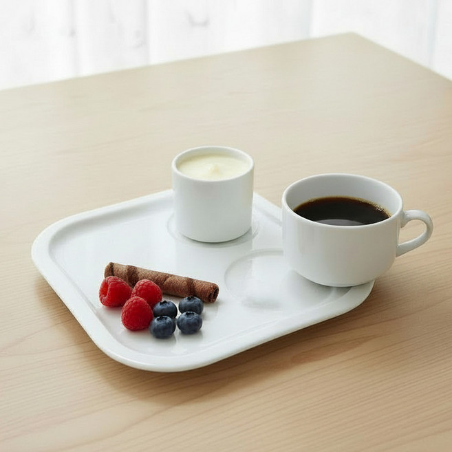 라크(RAK) 포셀린 호텔웨어 디저트 커피잔 트레이 세트, 1세트, 화이트