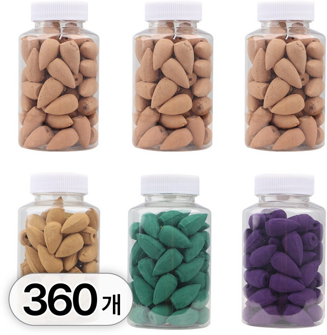 투데이리빙 360개 세트 6종 대용량 인센스콘 향피우기 스트레스 완화 백플로우 콘향 역류 향 심신안정 굿밤 인센스 콘, R98209A(A타입 6종, 1세트