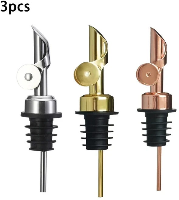 304 스테인레스 스틸 올리브 오일 스토퍼 캡 디스펜서 주둥이 소스 식초 자동 오픈 푸어러 노즐 와인 주류, 07 3 pcs mix