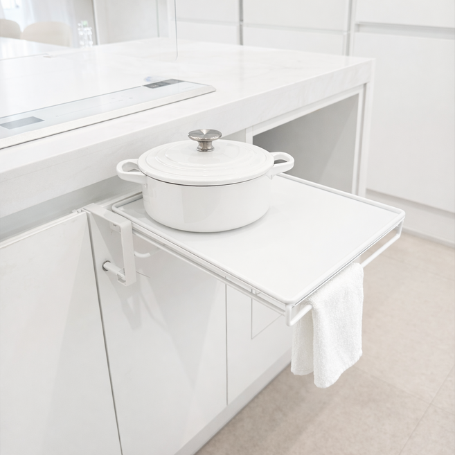 피니시웰 주방 보조 선반 접이식 무타공 다용도 주방 보조 조리대 행주걸이, 1개, 퓨어 화이트