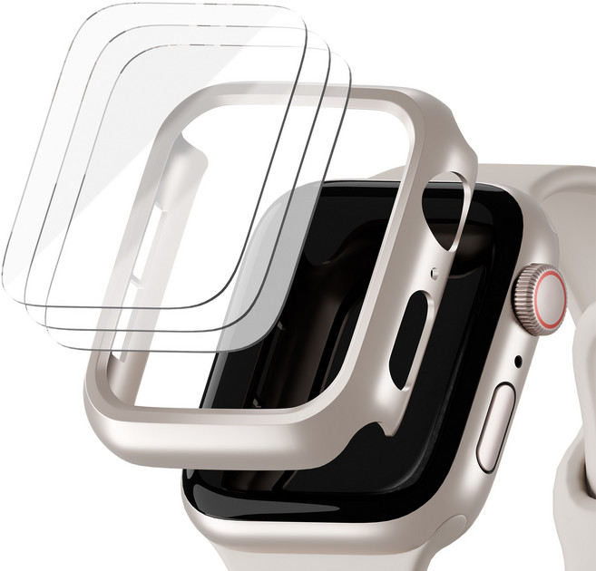아이메이드잇 애플워치 풀커버 자가복원 액정 보호필름 3p + 하드커버 케이스, 스타라이트, 1개