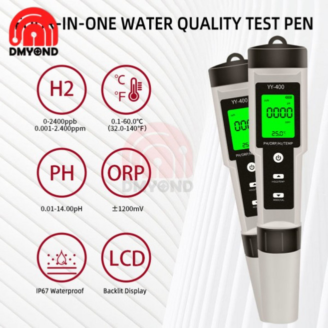 수소 이온 농도 테스트 펜용 YY-400 PH/ORP/H2 및 TEMP 4 in 1 디지털 측정기, 04 4 in 1 with powder