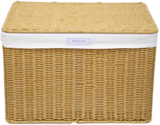 쏠리또 내츄럴 PP라탄 덮개사각바구니 옵션1(36x22x24cm), 안감포함, 1개, 덮개 옵션1번 옅은갈색(light brown)