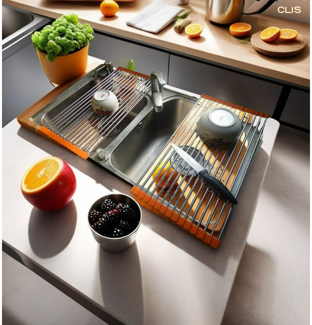 크리스 주방 싱크대 식기건조대 롤매트 52cmx21cm 1개, 오렌지, 1단