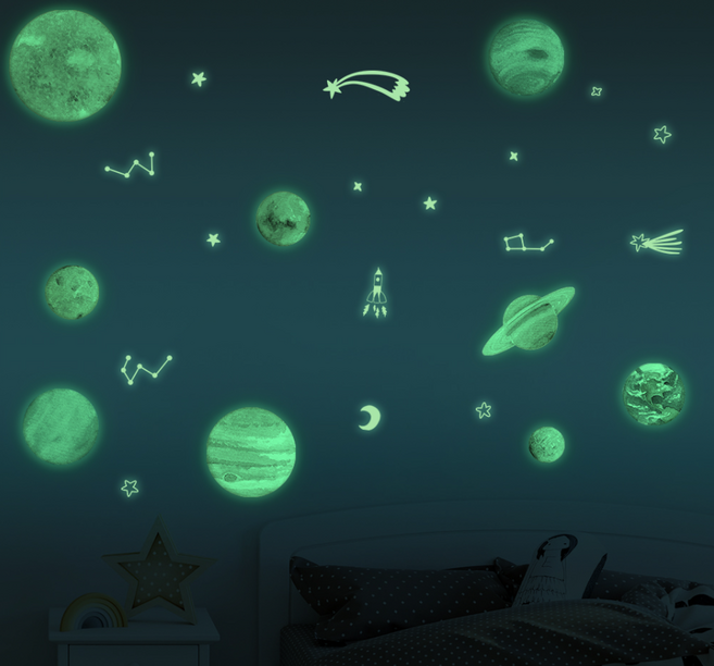 포인트 데코 벽 스티커 38종 아이방 인테리어 / 리무버블 시트지 키즈룸 아기방 벽지 현관문 천장 데코 어린이집 창문 유리 윈도우 카페 화장실 놀이방, 22. 야광 태양계행성