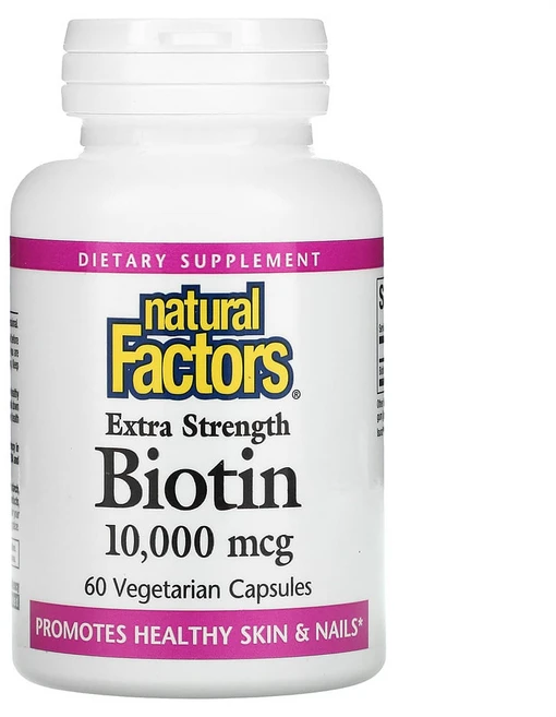 내추럴팩터스 Natural Factors 고함량 비오틴 10000mcg 60베지캡슐 2개 비타민B BIOTIN 바이오틴, 60정 - 쿠팡