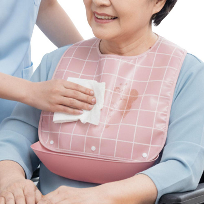 깔끔더하기 성인 어르신 방수 환자 턱받이, 1개, 핑크L