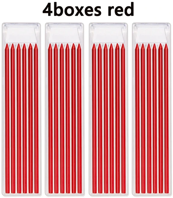 표준 4 상자 2.8mm 깊은 구멍 목공 자동 연필 리드 긴 12cm 2B 교체 가능 펜 리필 리드 쓰기 마커 액세서리, [02] 4boxes red