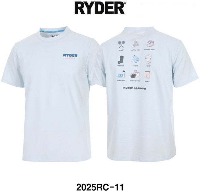 라이더 티셔츠 배드민턴 반팔 상의 남성 여성 반팔티 코튼라이크 오버핏 스카이블루 2025RC-11