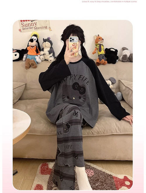 반반 파자마녀 봄 가을 긴팔 긴바지 빅사이즈 루즈핏 캐주얼 캐릭터 홈웨어 세트