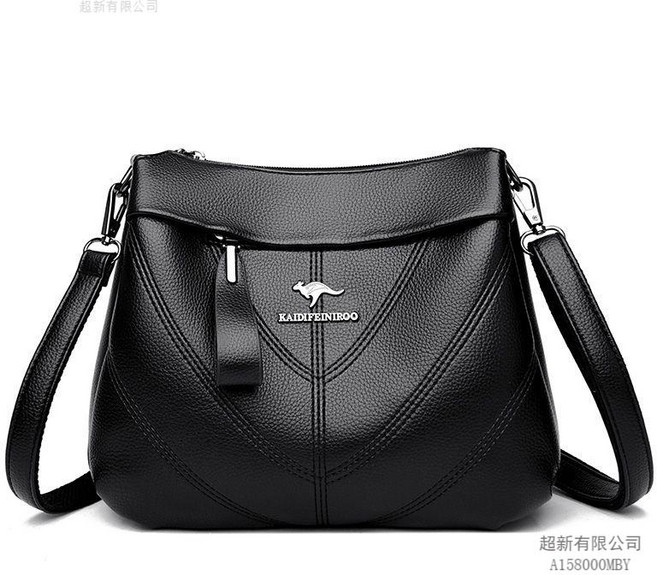 真皮女包 斜背包 軟皮百搭款, 經典黑色