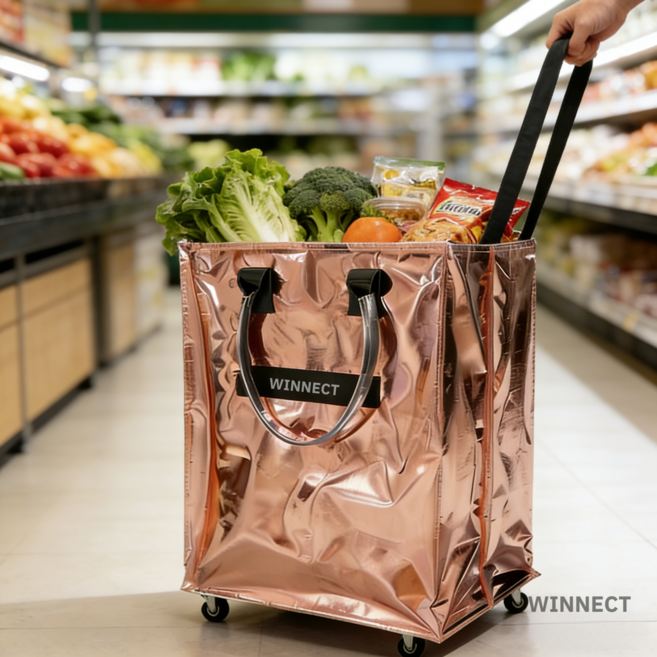 바퀴달린 접이식 장바구니 캐리어 대용량 이동 수납 쇼핑캐리어 여행 휴대용 바퀴 쇼핑카트, 핑크, 1개