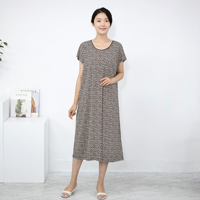 모슬린 엄마옷 호피 캡소매 특대 원피스 홈웨어 614FGH077 마담/중년여성/빅사이즈/50대/60대