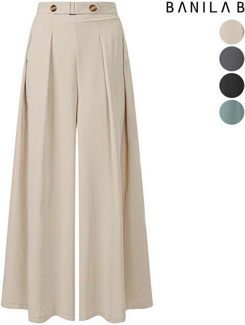 바닐라비 버클장식 핀턱 와이드 슬랙스