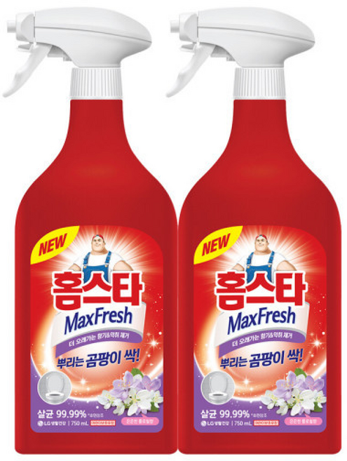 엘지생활건강 홈스타 맥스프레쉬 뿌리는 곰팡이싹 세정제 / 욕실 물때 찌든때 곰팡이제거 세제, 750ml, 2개