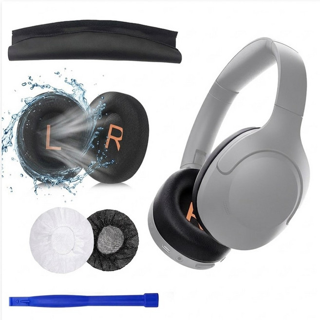 호환 김가루방지 메쉬형 QCY H3 H3LITE H3라이트 이어패드 교체용 무선 헤드폰 커버 솜 쿠션 4종 풀세트, 블랙, 1세트