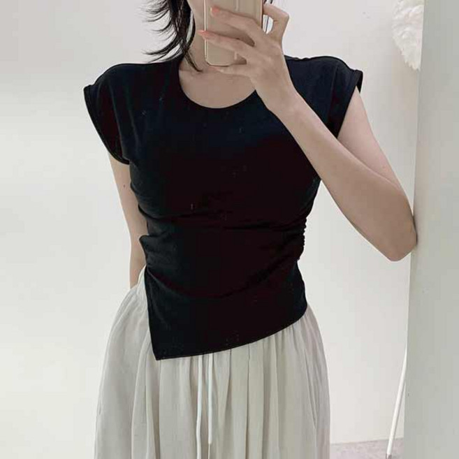 마이쏭 여성 여름 반팔티 무지 크롭티 캡소매 스무스셔링사선나시