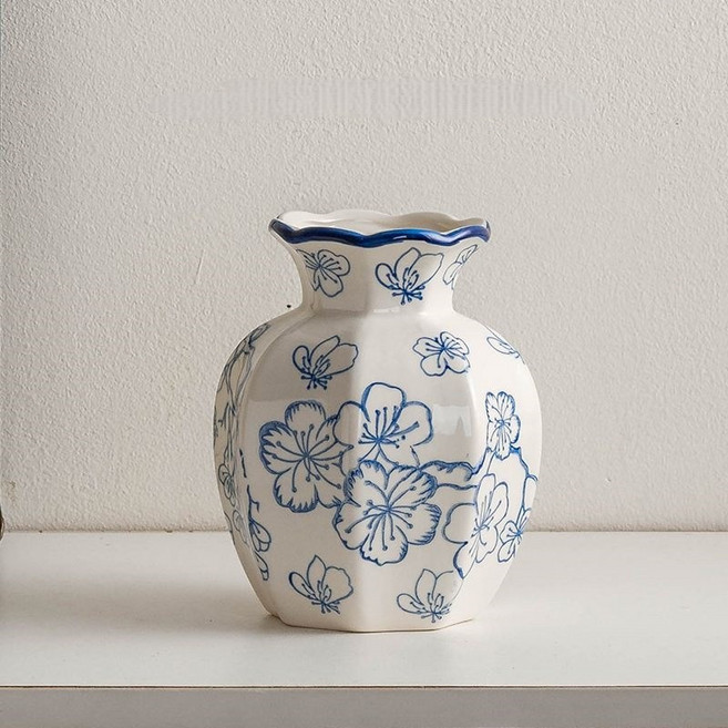 YAPOGI 청화백자 빈티지 고급 세라믹 화병 인테리어 꽃꽂이 장식품, 스타일D