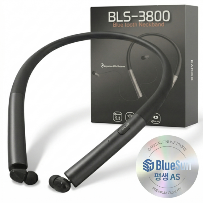 블루선 넥밴드 블루투스 이어폰, BLS-3800, Black