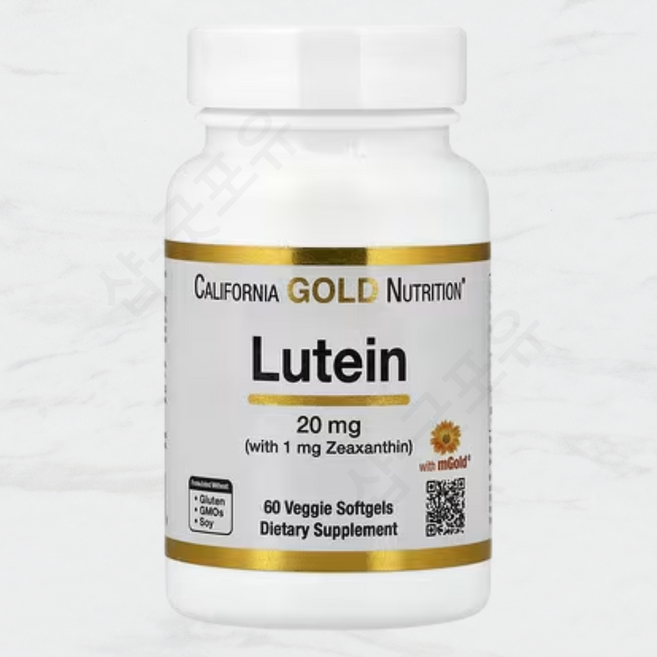 캘리포니아 골드 뉴트리션 루테인 및 제아잔틴 20mg 60베지 소프트젤 메리골드 채취 타피오카 쌀겨 카로티노이드 금잔화꽃 Marigold 리놀레산 Lutein 추출물 해바라기씨, 1개, 60정, 60정