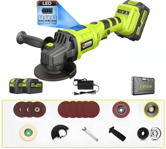 레디온 초강력 무선 그라인더 전동 핸드 연삭기 충전식 면치기 앵글, F. 업그레이드 180도 배터리 2개 세트, 1개