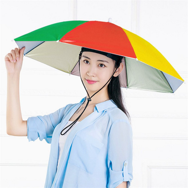 채진스토어 우산형 무지개 모자 60cm 모자우산