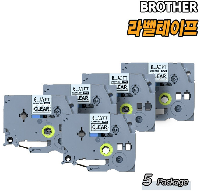 호환 올데이컴퍼니 브라더 라벨 프린터 테이프 라벨기 라벨지 6 9 12 18 24 36 mm pt-p700 p710bt p900w d200 p300 h110, 6mm, 5PAC, 투명바탕/검정글자