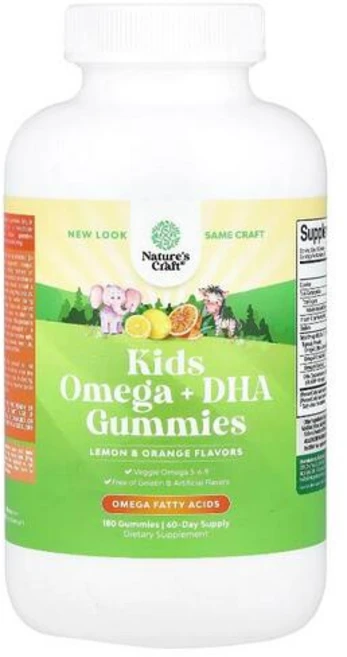 Natures Craft 어린이용 오메가 + DHA 구미젤리 레몬 & 오렌지 구미젤리 180개, 1개 - 쿠팡