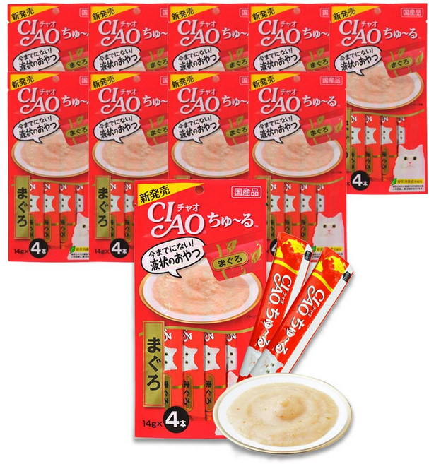 이나바 차오 츄르 고양이 간식, 참치맛, 56g, 10개