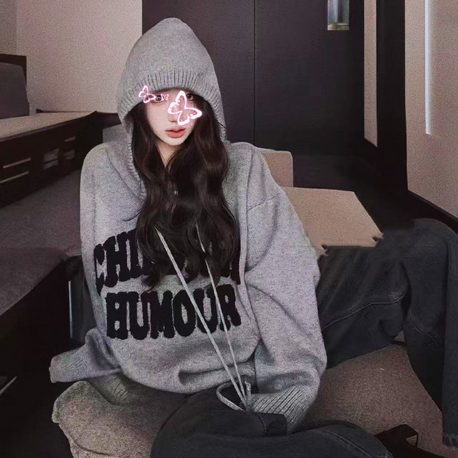 KDNC 여성 후드 니트 티셔츠 봄가을 이너 니트