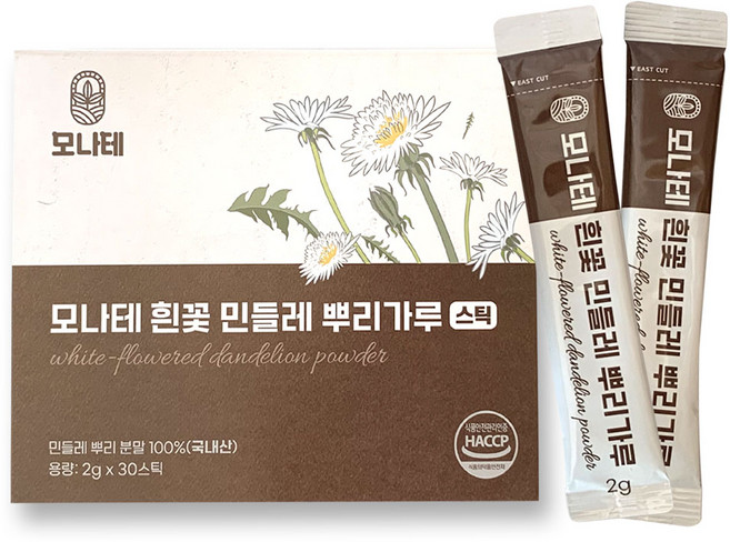 모나테 국산 토종 흰민들레 뿌리 분말 스틱 30, 1박스, 60g