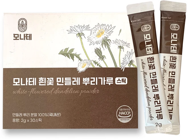 모나테 국산 토종 흰민들레 뿌리 분말 스틱 30, 1박스, 60g - 쿠팡