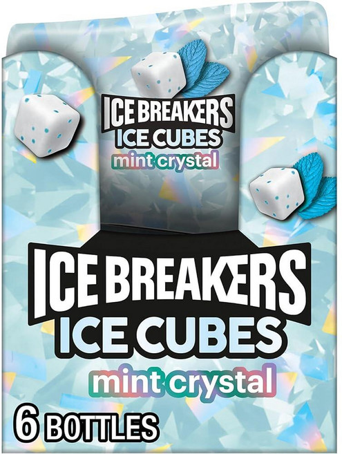 ICE BREAKERS 아이스브레이커스 Ice Cubes 민트 크리스탈 무설탕 츄잉껌 병 91.9g(3.25온스) (6개 40개)
