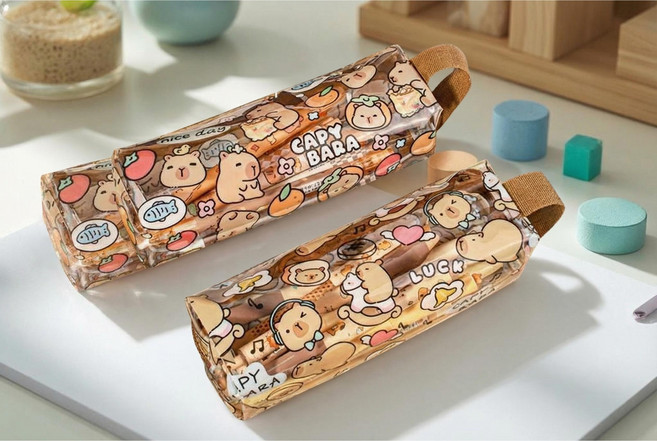 카피바라필통 투명 펜케이스 대용량 필통 동물 귀여운 선물 새학기준비물, 1개, 럭키카피바라