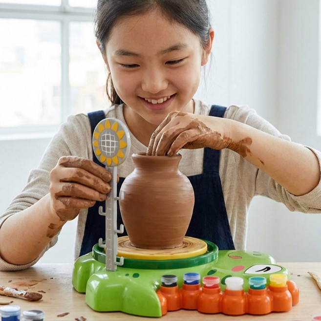 도자기 만들기 체험 장난감 DIY 물레 점토포함, 1개, 500g, 그린