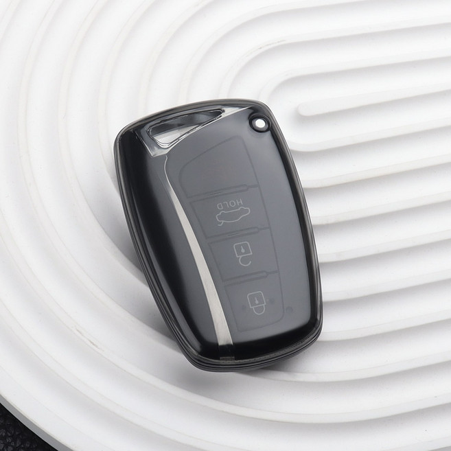 현대 자동차 키 커버 투명한 소재 적용 대상 제네시스 싼타페 에쿠스 아제라, E, 투명 검정색