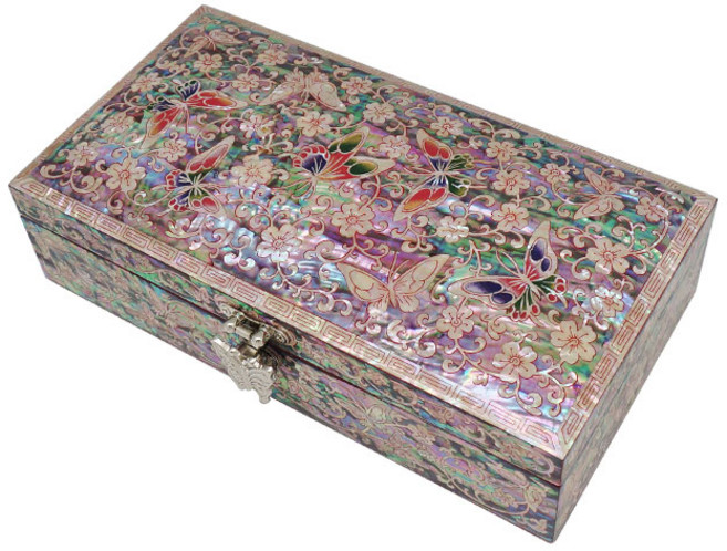 국선옻칠 궁중 자개 1단 보석함 - 나비(적) 나전칠기 예단함, 1개