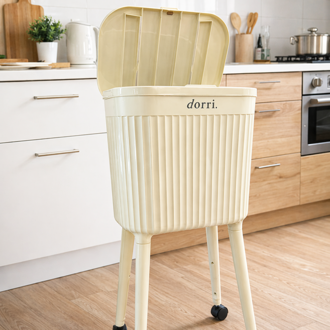 erhos 원터치 틈새 냄새차단 쓰레기통 아이보리 16L