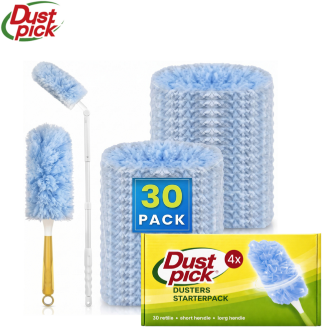 더스트픽 먼지털이 정전기청소포 스타터팩 대용량 핸들2개, 30개, 블루