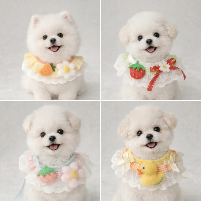 멍담 강아지 고양이 케이프 스카프 4종세트 러블리, 1세트, 당근 + 핑크딸기 + 오리 + 딸기