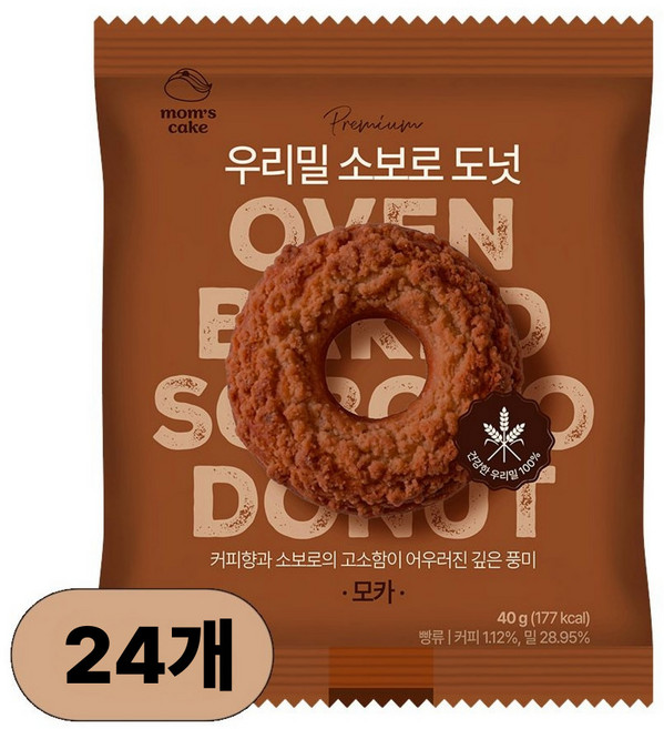 맘스케이크 우리밀 소보로 도넛 모카, 24개, 40g