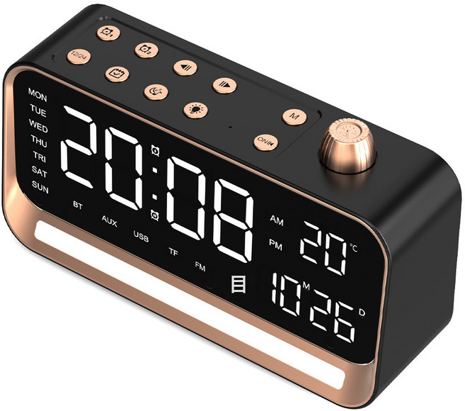 跨境新款鬧鐘智能音箱小音箱藍牙無線高音質高端便攜時鐘白噪音, 黑色:如圖所示