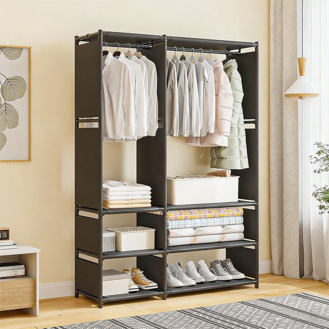 간이옷장 튼튼한조립식옷장 옷걸이행거 비키니옷장, 블랙
