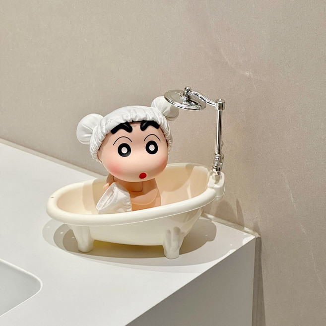 목욕 짱구 욕조 욕조 모자 레깅스 피규어 케이스 포함 캐릭터 귀여운 장난감 선물 테이블 장식품 차량용, 욕조+짱구