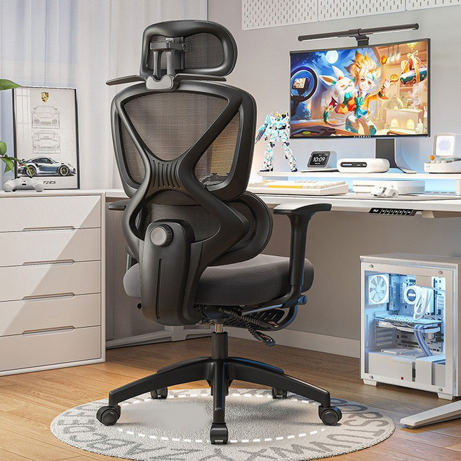 HOMEY NEST 사무용의자 인체공학 요추보호 조절식 팔걸이 노블레스 메쉬 게이밍 컴퓨터의자 HN-OC1006, 블랙