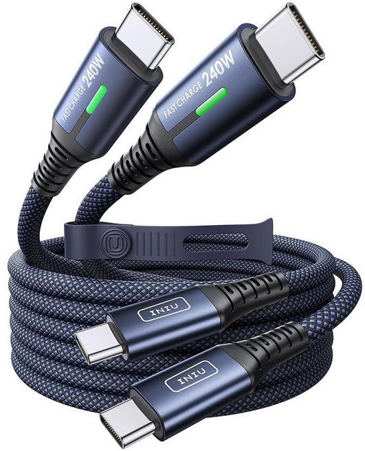 INIU USB C to CABLE 케이블 240W Fast Charging Type Charger Cord BRAIDED 브레이디드 USBC 케이블 for iPhON 온e, Blue, 6.6ft+6.6ft