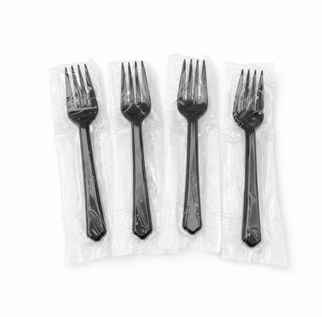 일회용 포크 샐러드 15.5cm 검정 개별포장 2000개입