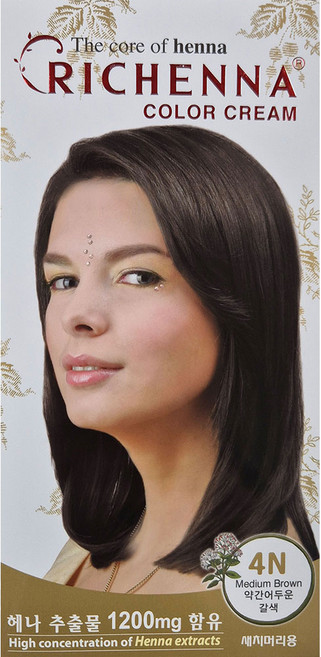 리체나 칼라크림 4N 10개 약간어두운갈색 새치커버 염모제, 4N 약간어두운갈색